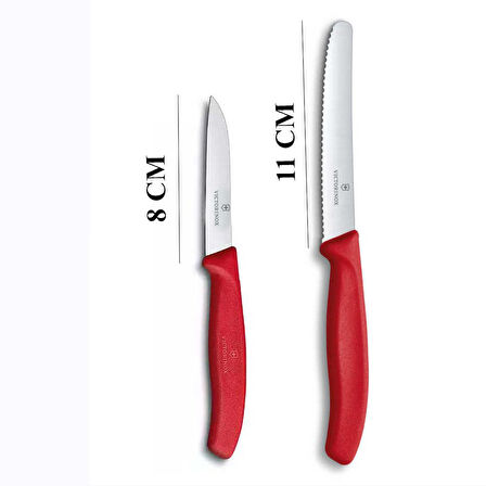 Victorinox Kırmızı 11 CM Tırtıklı Domates Sebze Bıçağı ve 8 CM Düz Bıçak