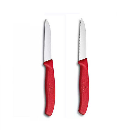 Victorinox 8 CM Kırmızı Tırtıklı ve Düz Bıçak Seti 2li
