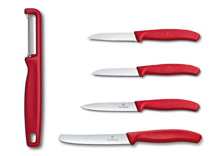 Victorinox Kırmızı Tırtıklı Bıçak ve Domates Soyacağı Seti 5 Li