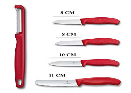 Victorinox Kırmızı Tırtıklı Bıçak ve Domates Soyacağı Seti 5 Li