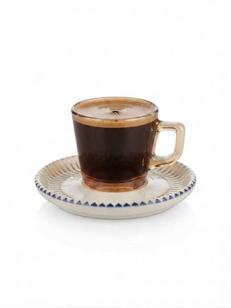 Kahve Takımı Seramik Tabaklı Cam Espresso Türk Kahvesi 80 CC