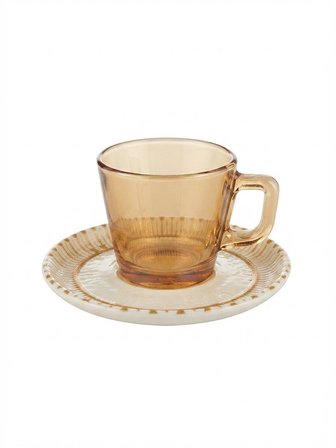 Kahve Takımı Seramik Tabaklı Cam Espresso Türk Kahvesi 80 CC