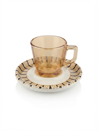 Kahve Takımı Seramik Tabaklı Cam Espresso Türk Kahvesi 80 CC