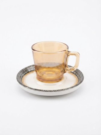 Kahve Takımı Seramik Tabaklı Cam Espresso Türk Kahvesi 80 CC