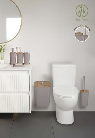 Safir Vizon Bambulu Çizgili Banyo Seti 6 Parça Plastik