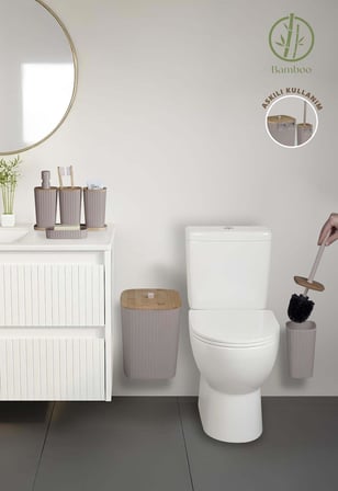 Safir Vizon Bambulu Çizgili Banyo Seti 6 Parça Plastik