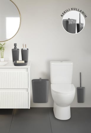 Safir Antrasit Çizgili Banyo Seti 5 Parça Plastik