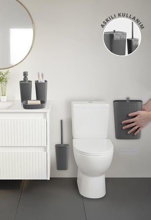 Safir Antrasit Çizgili Banyo Seti 5 Parça Plastik