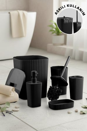 Safir Siyah Çizgili Banyo Seti 5 Parça Plastik