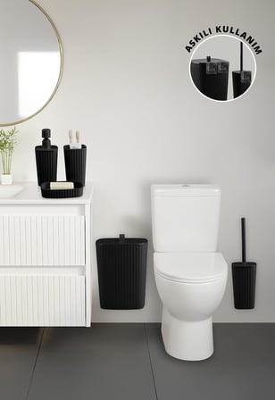 Safir Siyah Çizgili Banyo Seti 5 Parça Plastik