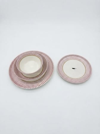Porselen 24 Parça Yemek Takımı Vintage Desen Royal Pink