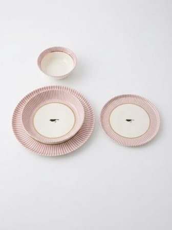 Porselen 24 Parça Yemek Takımı Vintage Desen Royal Pink