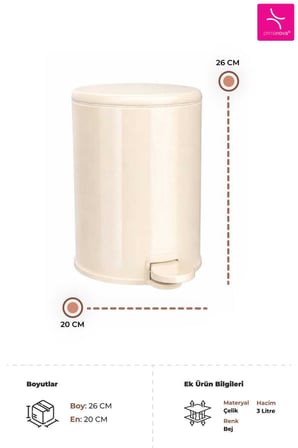 Cigo Çelik Çöp Kovası 3 Litre Mutfak - Banyo - Ofis Mat Bej Metal
