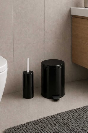Cigo 2li Banyo Seti Çelik Çöp Kovası ve Tuvalet Fırçası Siyah 3 Litre