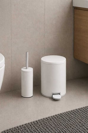 Cigo 2li Banyo Seti Çelik Çöp Kovası Tuvalet Fırçası 3 Litre Beyaz Metal