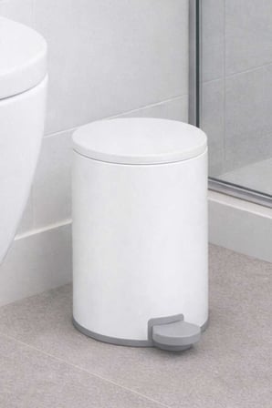 Cigo 2li Banyo Seti Çelik Çöp Kovası Tuvalet Fırçası 3 Litre Beyaz Metal