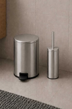 Cigo 2li Banyo Seti Çelik Çöp Kovası Tuvalet Fırçası Mat Gri 3 Litre