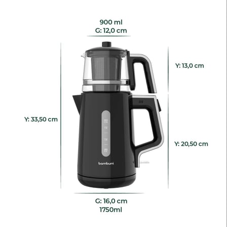 Cam Demlikli Çay Makinesi Siyah Renk 1850 W