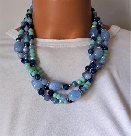 Mavi Yeşil Kuvars Akik Kristal Kolye