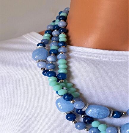 Mavi Yeşil Kuvars Akik Kristal Kolye