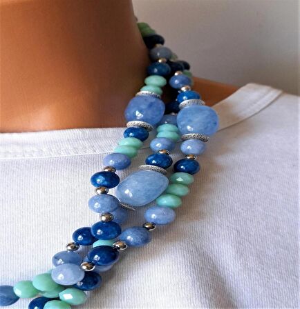 Mavi Yeşil Kuvars Akik Kristal Kolye