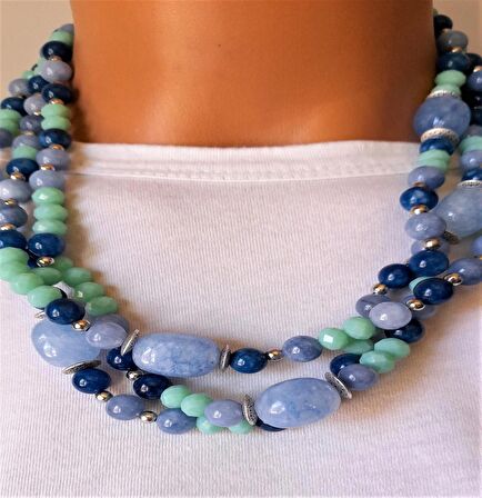 Mavi Yeşil Kuvars Akik Kristal Kolye