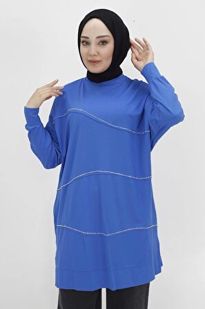 CYLN10466 PUANE VİSKON KUMAŞ ÖNÜ TAŞ ŞERİTLİ TESETTÜR TUNİK