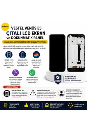 Vestel Venüs E5 Uyumlu Çıtalı Lcd Ekran Ve Dokunmatik Siyah Panel