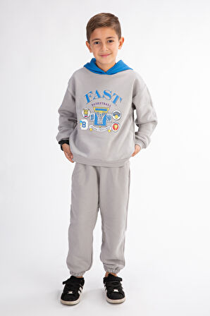 Erkek Çocuk Baskılı Kapşonlu Eşofman Takımı