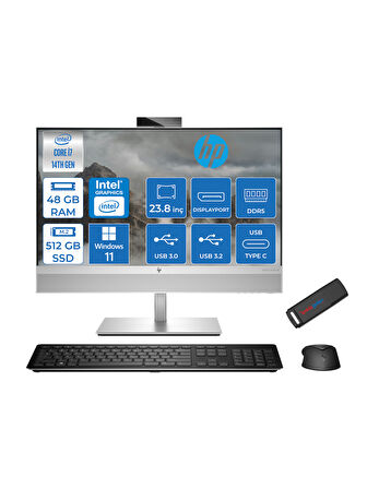 Hp Eliteone 840 G9 14.nesil Intel® Core I7 14700 48GB Ddr5 512GB SSD Fhd 23.8" IPS Windows 11 Pro All In One Bilgisayar 7B1D4EAW12 + Zetta Bellek