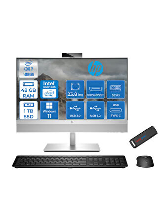 Hp Eliteone 840 G9 14.nesil Intel® Core I7 14700 48GB Ddr5 1tb SSD Fhd 23.8" IPS Windows 11 Pro All In One Bilgisayar 7B1D4EAW13 + Zetta Bellek