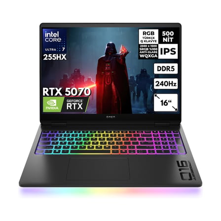HP Omen Max 16-AH0021NT Ultra 7-255HX 40-GBDDR5 512 GBSSD RTX5070 (8GB-GDDR7) 16" 240Hz 2K WQXGA Freedos Gaming Notebook B92QXEAHMF20
