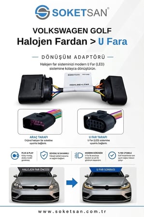 Volkswagen Golf 7 Halojen > U LED Far Dönüştürücü Adaptör