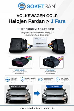 Volkswagen Golf 7 Halojen > J LED Far Dönüştürücü Adaptör