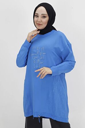 CYLN10442 PUANE AEROBİN KUMAŞ JAKAR DESENLİ BELİ LASTİKLİ TESETTÜR TUNİK