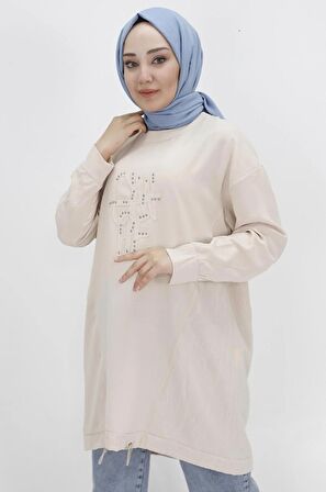 CYLN10442 PUANE AEROBİN KUMAŞ JAKAR DESENLİ BELİ LASTİKLİ TESETTÜR TUNİK