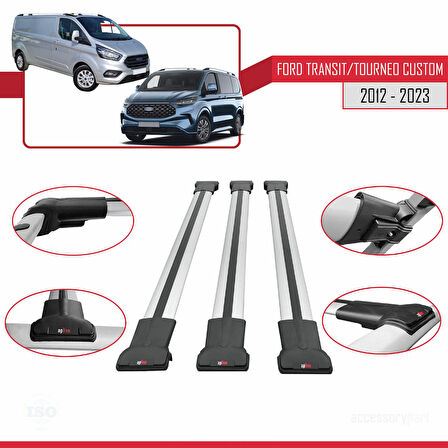 Ford Transit/Tourneo Custom 2012-2023 Arası ile Uyumlu FLY Model Ara Atkı Tavan Barı Gri 3 Adet