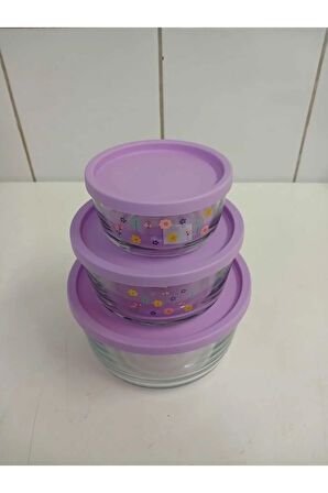 FEYZADE Round Saklama Kabı Seti (1490cc-800cc-380cc) 3'lü Set LİLA KAPAK