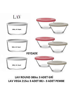 FEYZADE ROUND 380cc Saklama Kabı Seti 3 ADET GRİ KAPAK - VEGA 215cc Saklama kabı Seti 6 ADET