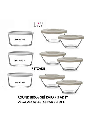 FEYZADE ROUND 380cc Saklama Kabı Seti 3 ADET GRİ KAPAK - VEGA 215cc Saklama kabı Seti 6 ADET
