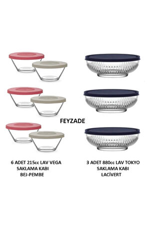 FEYZADE VEGA SAKLAMA KABI 6 ADET 215cc BEJ-PEMBE - TOKYO SAKLAMA KABI 3 ADET 880cc LACİVERT