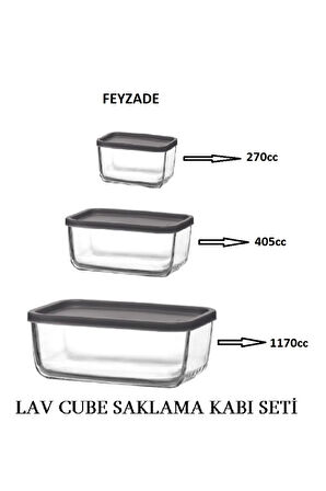 FEYZADE CUBE Saklama Kabı Seti 1170cc-405cc-270cc CUB-238/235/225 (3 RENK)