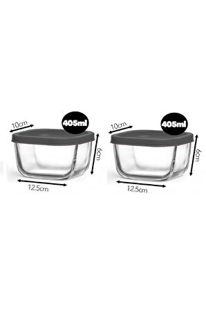 FEYZADE CUBE Saklama Kabı Seti 2 adet 405cc GRİ KAPAKLI (CUB-235)