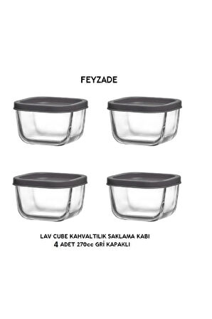 FEYZADE CUBE Kahvaltılık Saklama Kabı 4 adet 270cc GRİ KAPAKLI