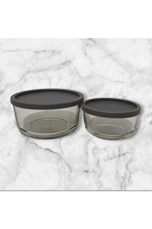 FEYZADE Round Saklama Kabı (380 cc X 1 ADET)- (800cc X 1 ADET) ANTRASİT KAPAKLI