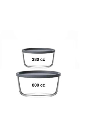FEYZADE Round Saklama Kabı (380 cc X 1 ADET)- (800cc X 1 ADET) ANTRASİT KAPAKLI