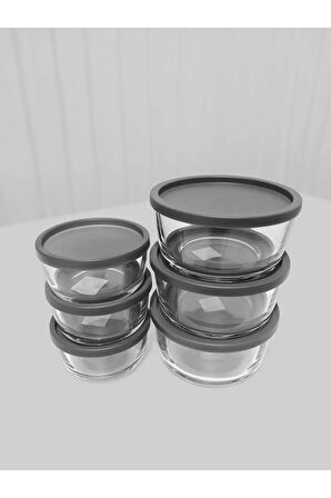 FEYZADE Round Saklama Kabı (380 cc X 3 ADET)- (800 cc X 3 ADET) ANTRASİT KAPAKLI