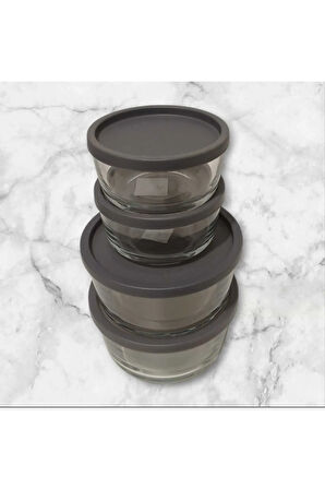 FEYZADE Round Saklama Kabı (380 cc X 2 ADET)-(800 cc X 2 ADET) ANTRASİT KAPAKLI