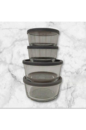 FEYZADE Round Saklama Kabı (380 cc X 2 ADET)-(800 cc X 2 ADET) ANTRASİT KAPAKLI