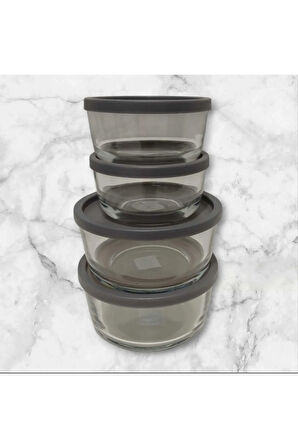 FEYZADE Round Saklama Kabı (380 cc X 2 ADET)-(800 cc X 2 ADET) ANTRASİT KAPAKLI